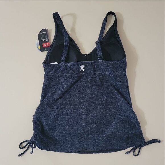 TYR Women's Blue Marled V-Neck Swimsuit Top - Picture 12 of 12